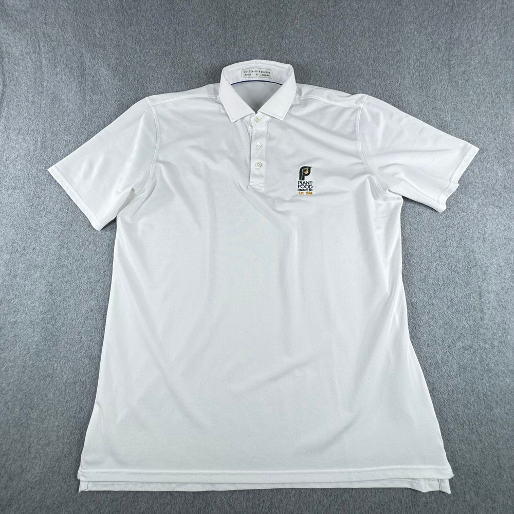 Holderness And Bourne Polo‎ Shirt Mens XL White Tailored Fit Plant Food Logo